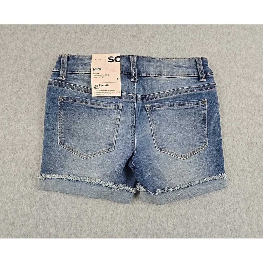 SO Jean Shorts Girls Size 7 Cut Off Mid Rise Denim Floral Shortie Jeans NWT